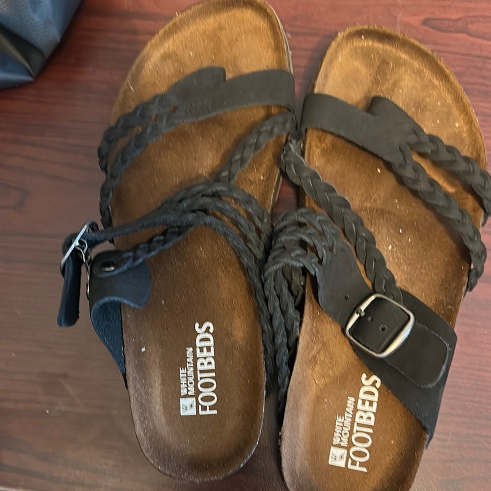 White Mountain Black Braided Footbed Sandals